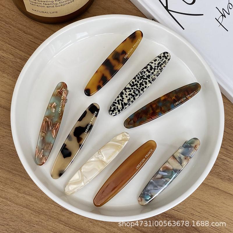 Gold label small acetate willow leaf side clip alloy one-word clip French simple duckbill hair clip bangs broken hair clip