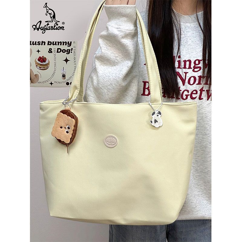 Solid Color Casual Versatile Girls Shoulder Bag Female Korean Large Capacity Student Portable Class Bag Commuting Tote Bag