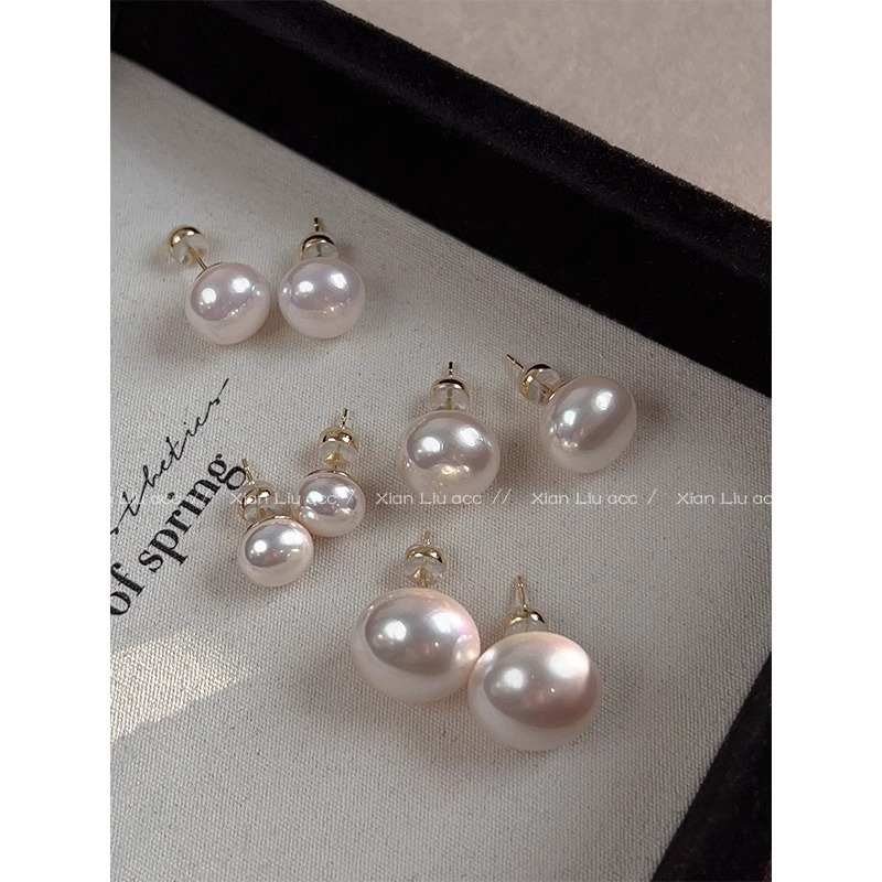 White light flat round bun Shijia pearl earrings for women light luxury high-end temperament earrings 2024 new autumn and winter earrings