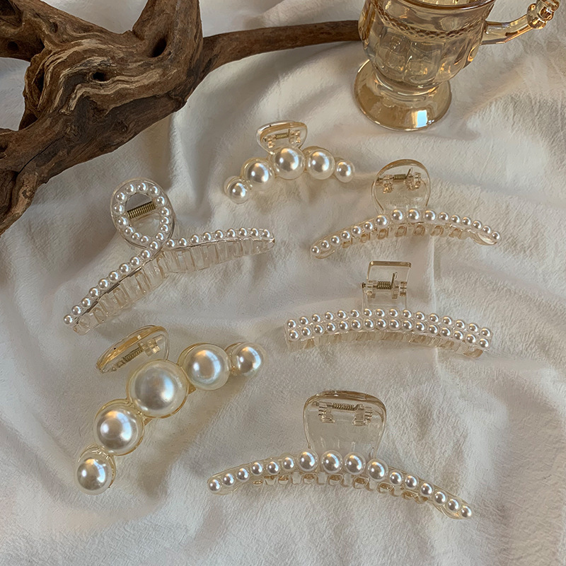 Pearl grabber Korean champagne large size elegant cross twist twist hair grabber hairpin cross-border headwear