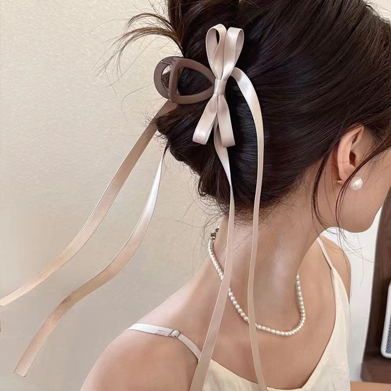 Ballet style black bow ribbon clip high-end temperament internet celebrity hair clip pure desire sweet girl shark clip