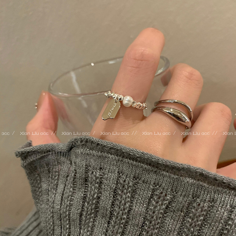 Broken silver pearl ring women's niche design high-end luxury light irregular simple versatile temperament ring