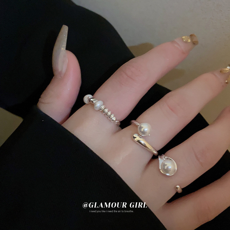 French Elegant Baroque Pearl Open Ring Korean Simple Light Luxurious Style Index Finger Ring New Hand Jewelry for Women