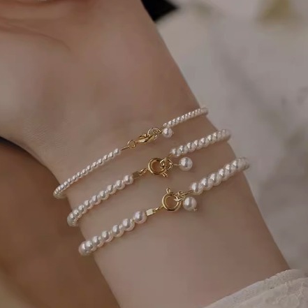 Pearl bracelet high-end retro women's light luxury high-end perfect string elegant plain beads simple temperament hot style versatile women