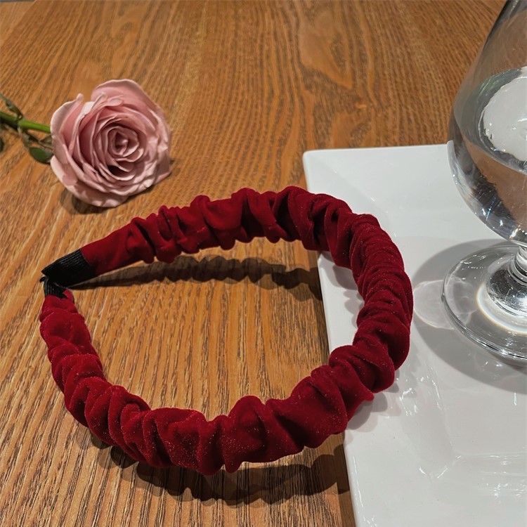 Burgundy pleated hairband hairpin women's autumn and winter new Internet celebrity hairpin retro headwear zodiac year headband