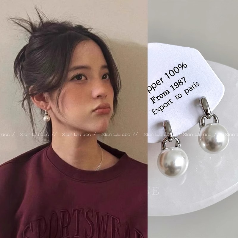 Ouyang Nana's same style pearl earrings for women 2024 new high-end simple earrings light luxury high-end ear jewelry