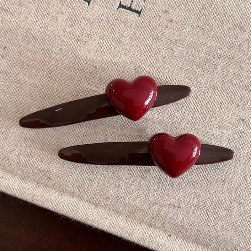 New Year's red one-word clip duckbill clip simple style red love pearl bangs clip forehead broken hair clip hair clip