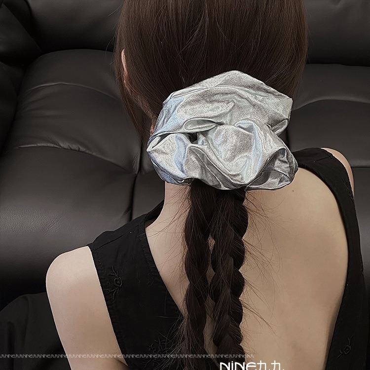 Cool leather silver large intestine hair band for women high elasticity hair band sweet and cool girl does not hurt hair hair rope hair accessories
