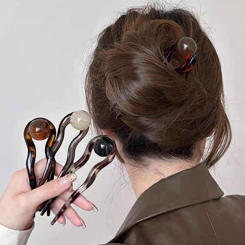 New Chinese style retro U-shaped hairpin for women 2024 new high-end ball head hair artifact hairpin hairpin hair accessories