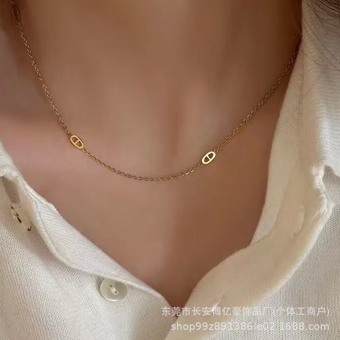 Korean minimalist niche high-end pig nose necklace women's exquisite titanium steel non-fading temperament clavicle chain thin chain