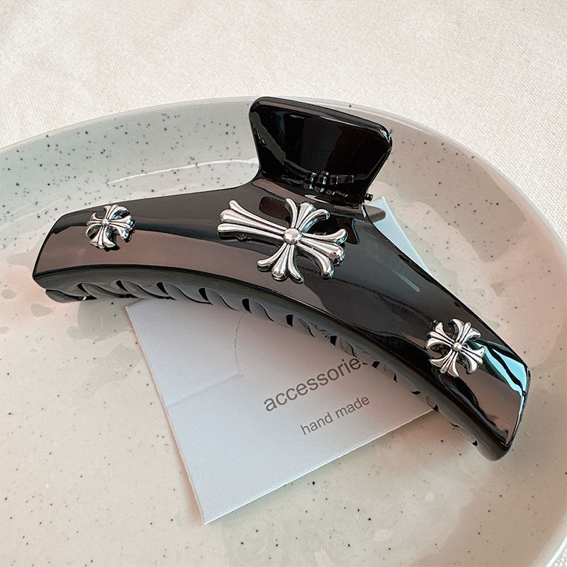High-end black cross clip for women new high-end temperament shark clip back of the head hair clip headgear