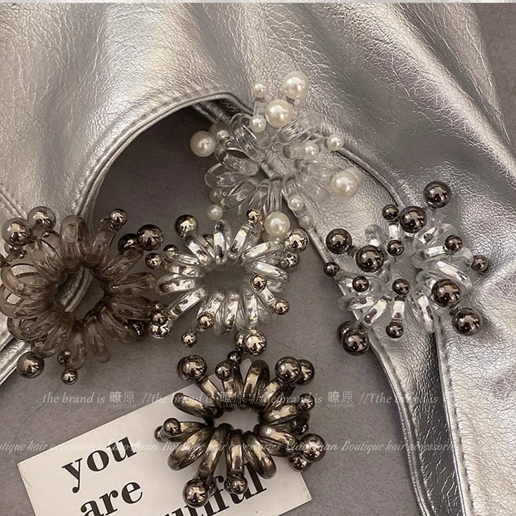 2 pieces ~ Summer temperament pearl phone cord hair tie for women 2024 new high elastic and durable rubber band hair tie
