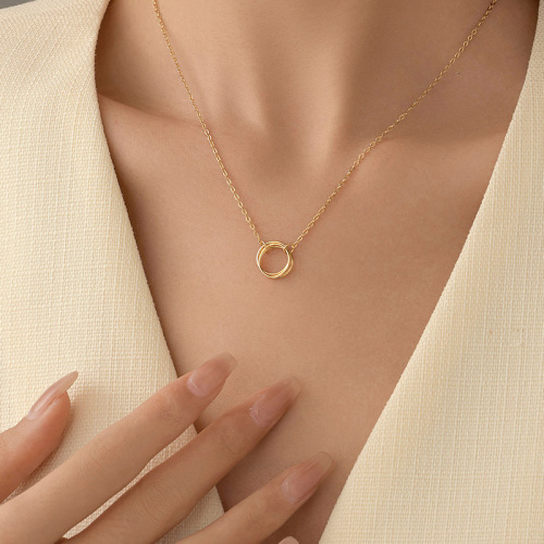 Under the Banyan Tree S925 Silver Minimalist Hollow Circle Necklace Female Niche Versatile Fashion Circle Necklace Accessories Cold Style