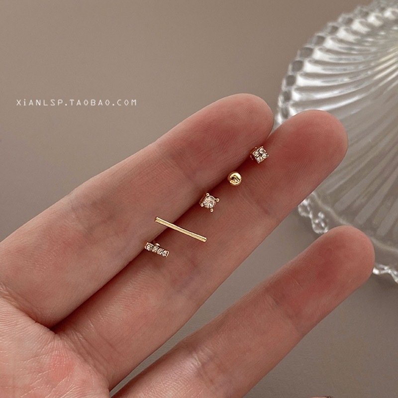S925 silver needle earrings, simple and elegant, pearl one-word earrings, simple set, cold style and versatile earrings