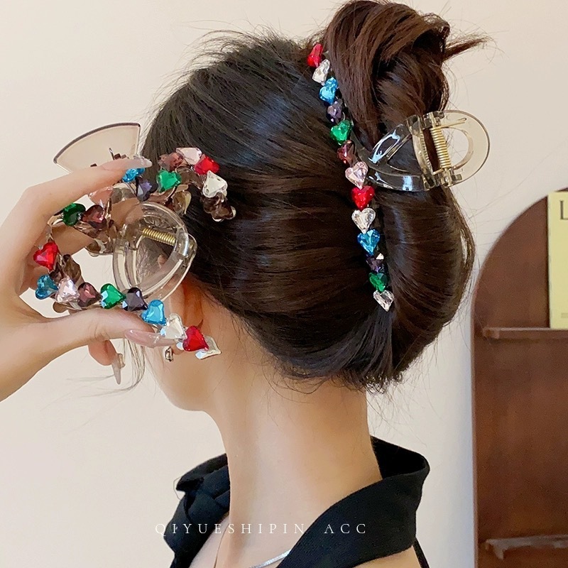 Super sweet rhinestone love clip new high-end hair clip women's back of the head large shark clip headwear