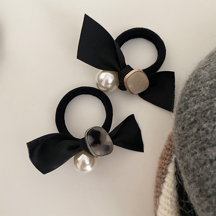 Pearl bow hairband headband new style rubber band for hair high-end rubber band headwear simple temperament
