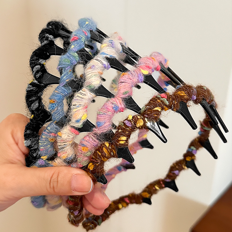 Korean version 2024 autumn and winter new women's fashion high-end wool wavy hair hoop high skull headband hair accessories headwear