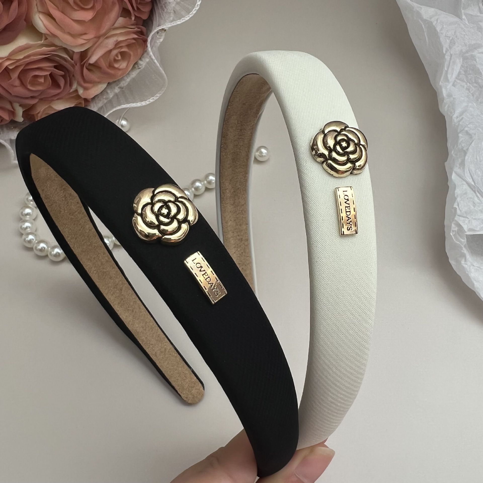 Camellia French style retro versatile solid color headband high-end simple outer hair accessory for new Korean celebrities