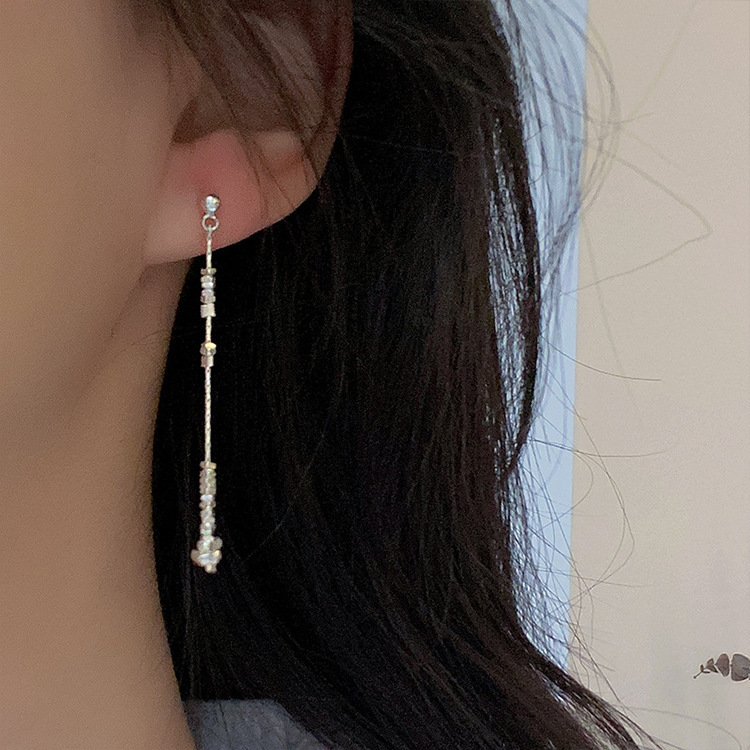 High-end broken silver metal long earrings for women niche design personality simple versatile temperament earrings earrings