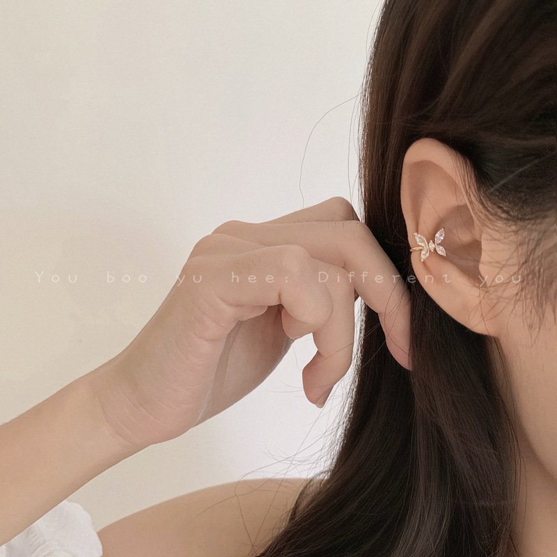 Zircon flower butterfly shape ear clip ear bone clip can be worn without piercing high-end fairy style super fairy ear jewelry for women