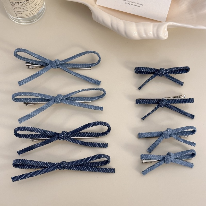 Bow denim hair clip for women 2024 new high-end one-word clip bangs broken hair side clip duckbill clip hair accessory