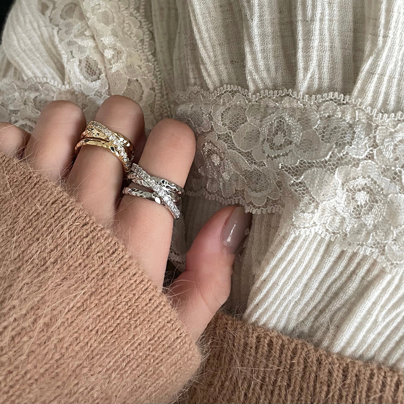 Meteor Falls~Multi-layer micro-encrusted open ring for women, trendy ins hip-hop index finger ring, fashionable and personalized ring
