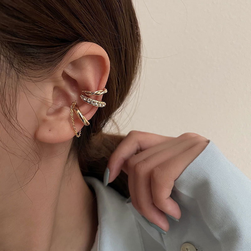 European and American cross-border best-selling diamond-encrusted c-shaped ear bone clip without piercing, retro personalized set combination without pierced ear bone clip