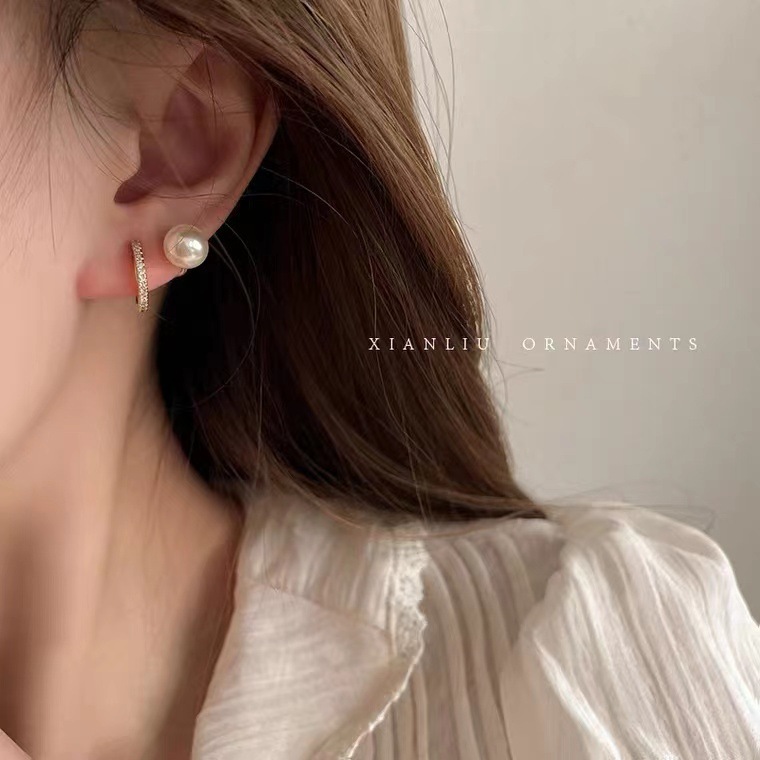 Irregular pearl zircon earrings, fashionable and versatile s925 silver needle earrings for women, 2024 new trendy ear jewelry