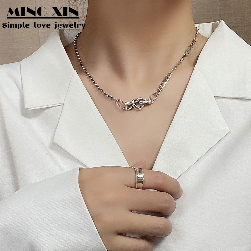 s925 sterling silver retro knotted concentric knot necklace for women Dongdaemun ins personality punk style wrapped clavicle chain