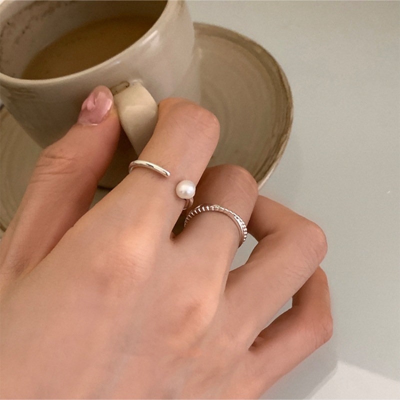 Minimalist Pearl Cross Open Ring Women's Light Luxury High-Quality Index Finger Ring 2024 New Niche Design Ring