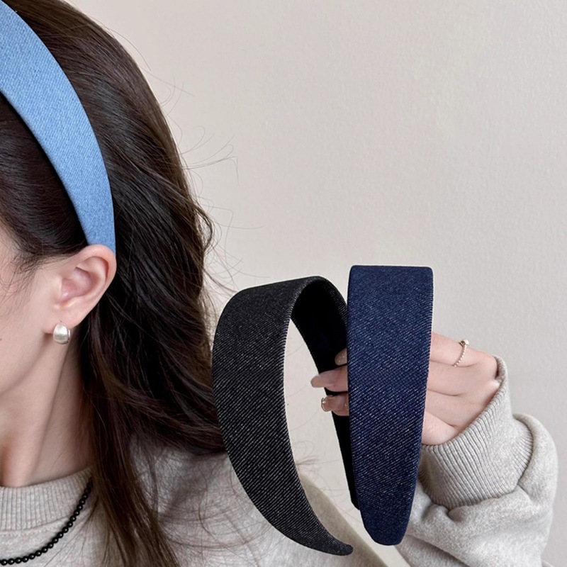 Dongdaemun Fashionable Retro Denim Headband Small Fragrant Style Wide-Brim Simple Solid Color Pressed Hair Accessories Versatile Internet Celebrity Hair Accessories