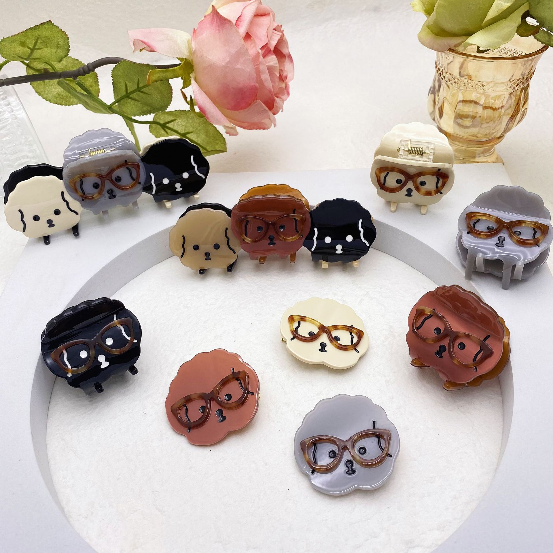 New Three Puppies Fun Acetic Acid Clip Cute Simple Hair Clip Eye Puppy Hair Clip Creative Back of the Head Clip