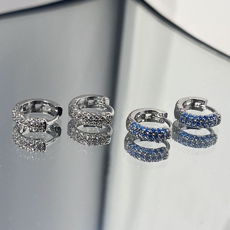 Star-filled sparkling earrings ~ Blue and white half-circle sparkling diamond earrings for women, trendy high-end niche ear bone rings