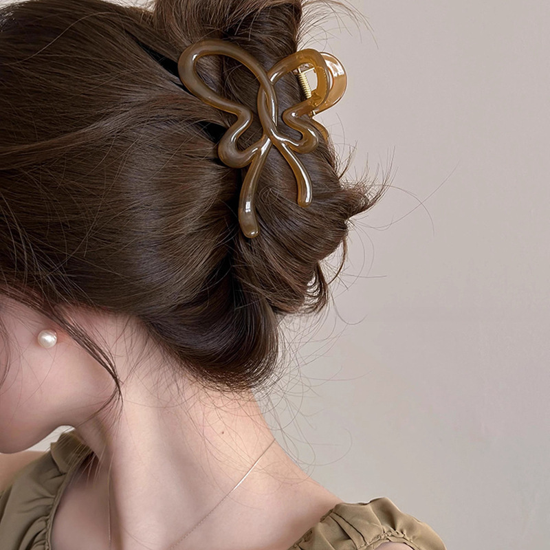 Jelly Color Hollow Butterfly Clip Women's 2024 New High-end Updo Hair Clip Back of Head Hair Clip Shark Clip Hair Accessories