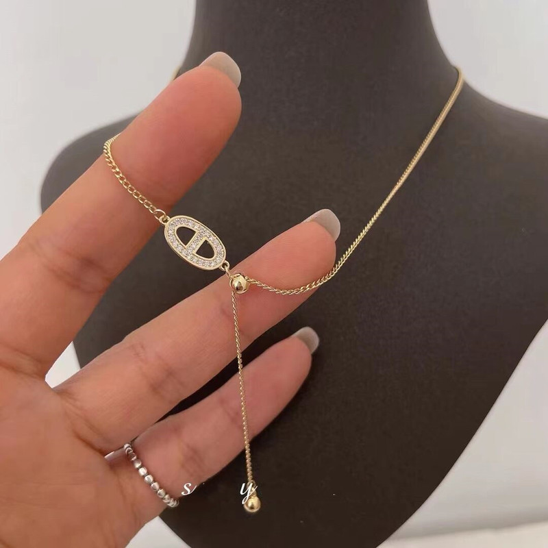 New ladies diamond chain summer shopping clavicle chain pig nose micro-paved zircon pendant simple temperament necklace