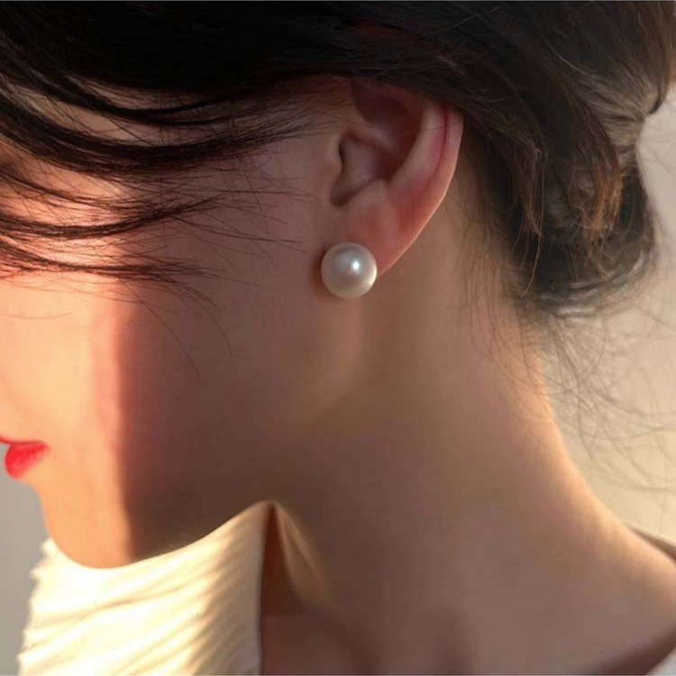 12mm large natural freshwater pearl earrings for women, the same style as tyusha blogger, 18k gold, 925 silver needle earrings
