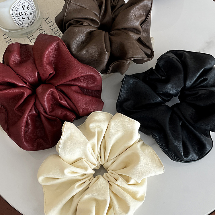 French style retro leather large intestine hair tie for women Korean high-end headband 2024 new style hair tie rubber band