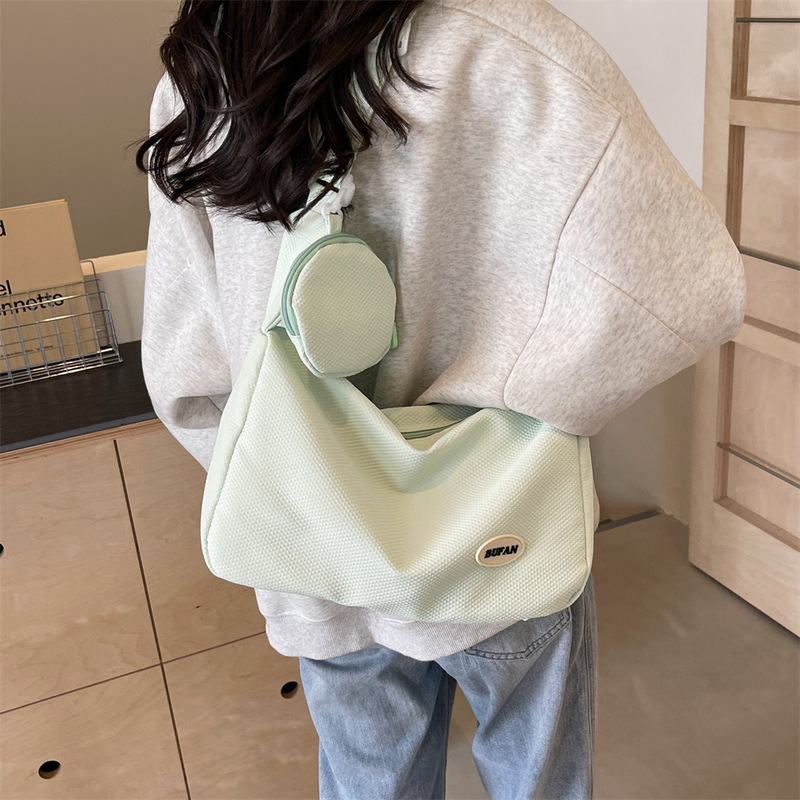 Solid color sports style casual crossbody bag plaid small fresh girl cloth bag lightweight and versatile shopping and travel shoulder bag