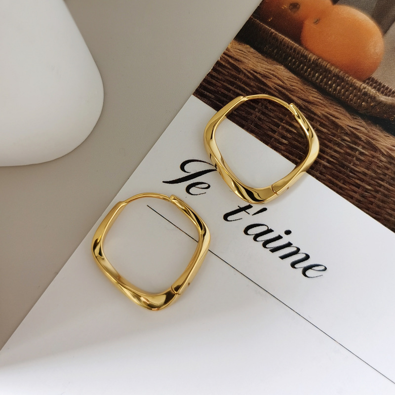 Personalized high-end simple style S925 silver earrings earrings rhombus all-over silver geometric cold style hoops