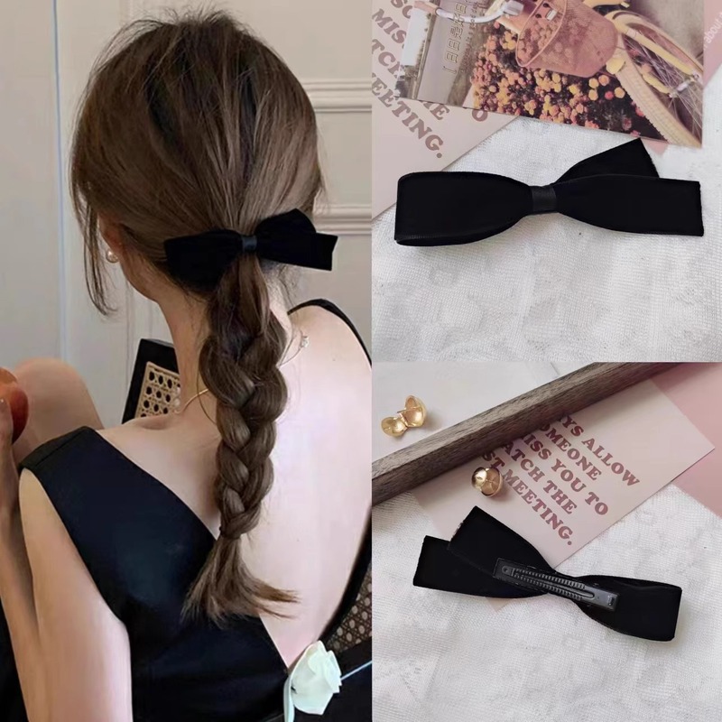 Velvet bow hair clip for women's back of head duckbill clip ins style girl hair clip high-end hair accessories side clip