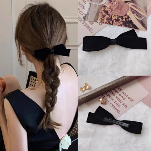 Velvet bow hair clip for women's back of head duckbill clip ins style girl hair clip high-end hair accessories side clip