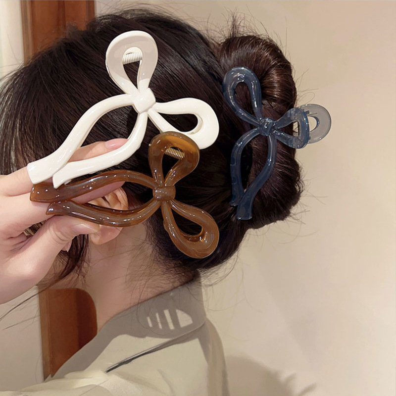 New jelly-colored bow-knot grabber for hair on the back of the head, shark clip-like simple large hairpin grabber