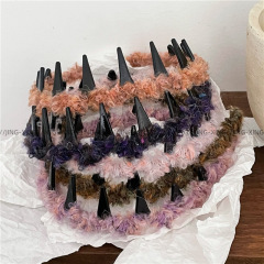 New autumn and winter colorful plush winding headband, fashionable and cute plush toothed anti-slip face wash and hair pressure headband