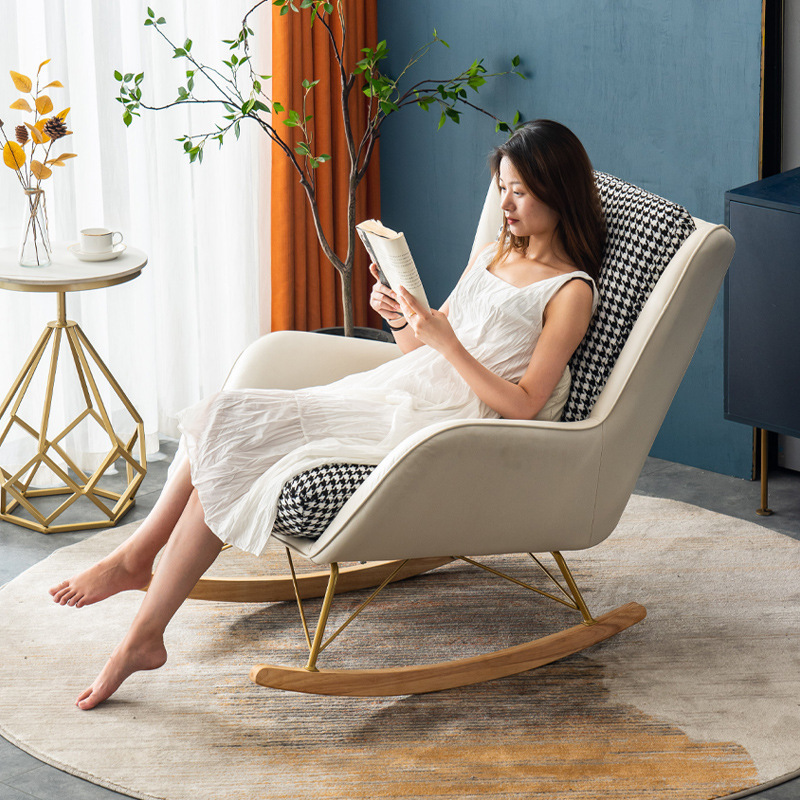 Italian style rocking chair balcony leisure chair light luxury recliner lazy sofa single internet celebrity solid wood leg rocking chair home