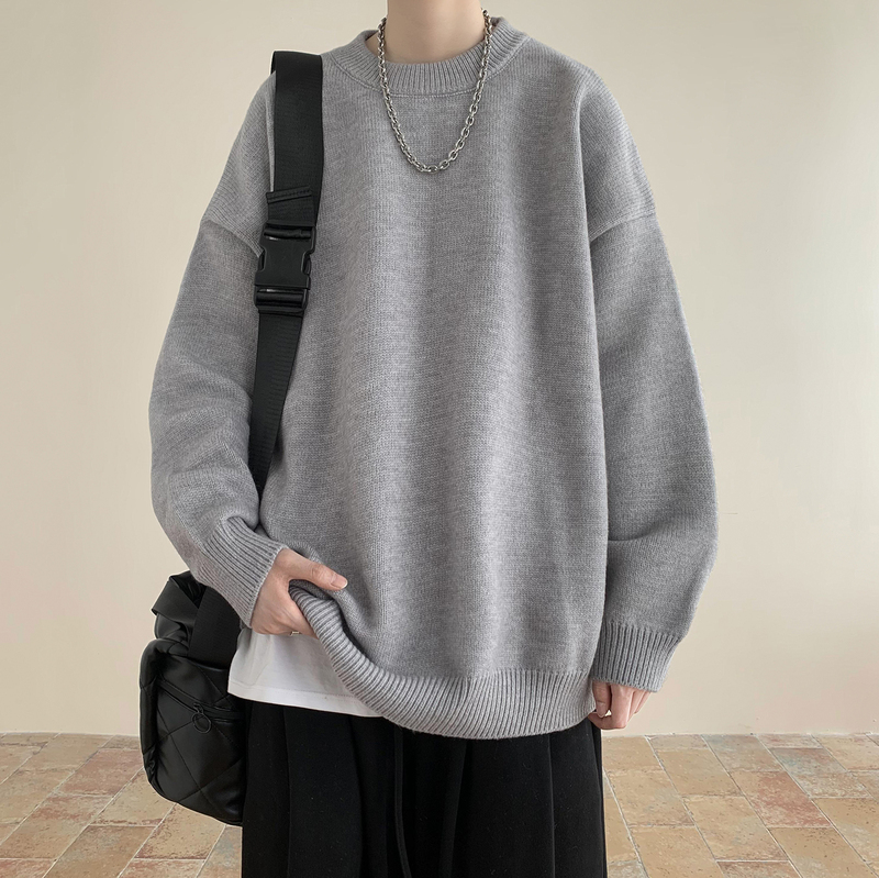 Winter daily solid color round neck long-sleeved sweater