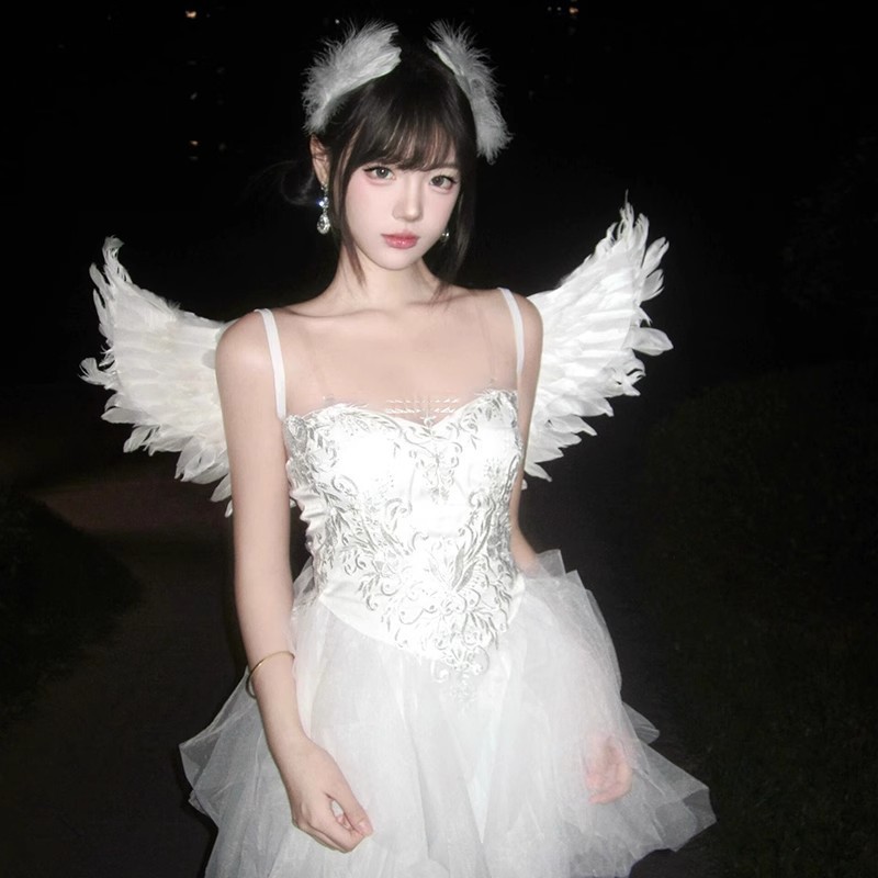 White Swan Halloween Pure Desire Feather Angel Suit Cos Suit White Wings Suit Cos Party Dress Up Props