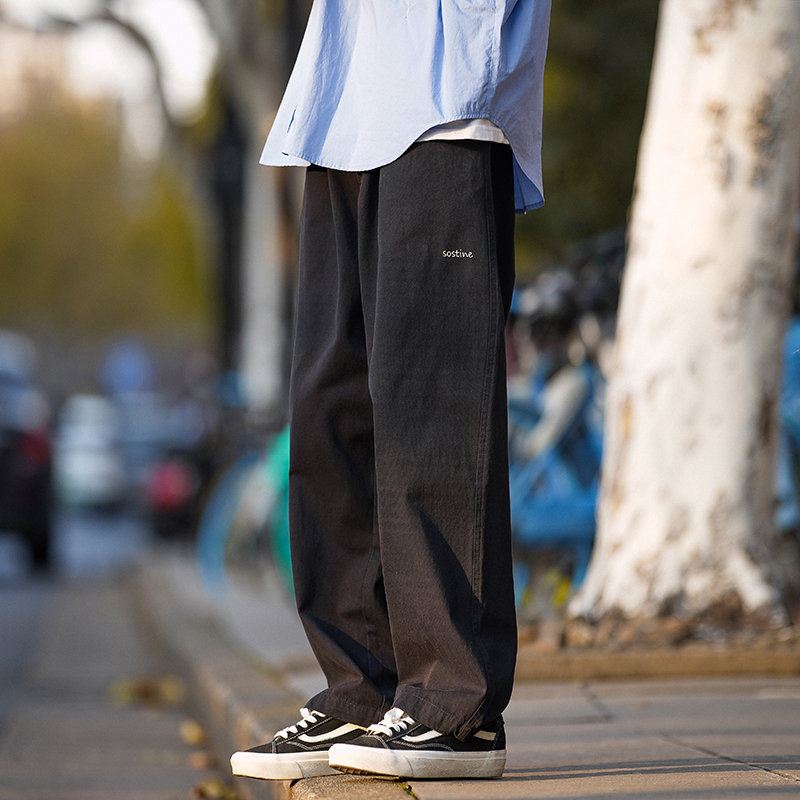 Japanese casual pants for men in autumn and winter plus velvet loose straight work pants for men