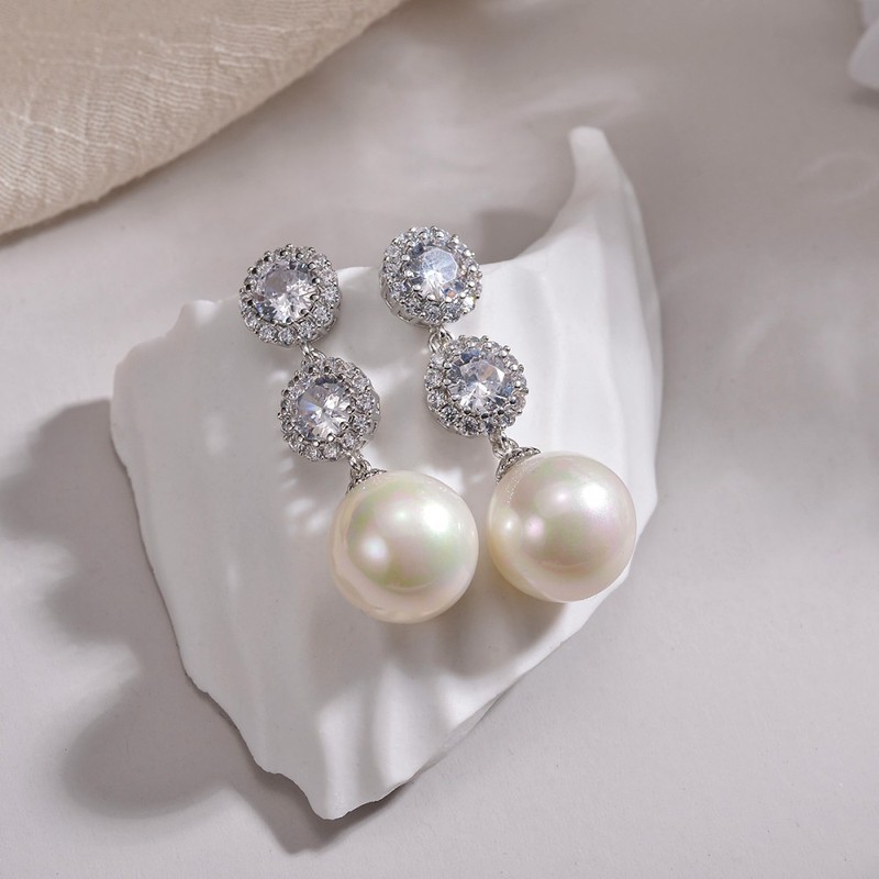 Large zircon pearl earrings group design ear clip without pierced earrings high-end French sweet earrings new style