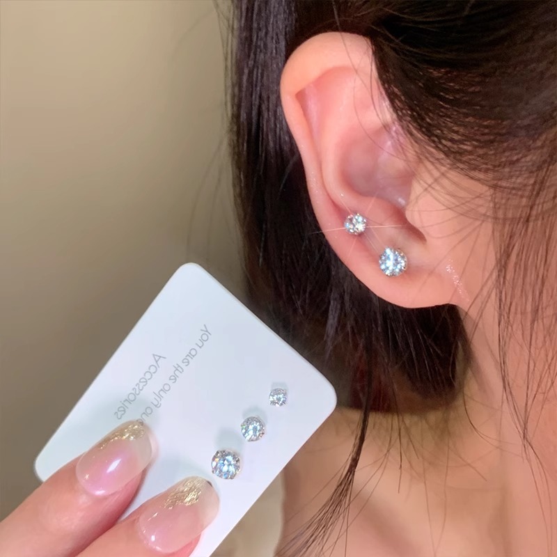 Cross-border hot style versatile zircon earring set for women, light luxury, high-end, temperament, earrings, exquisite earrings and earrings