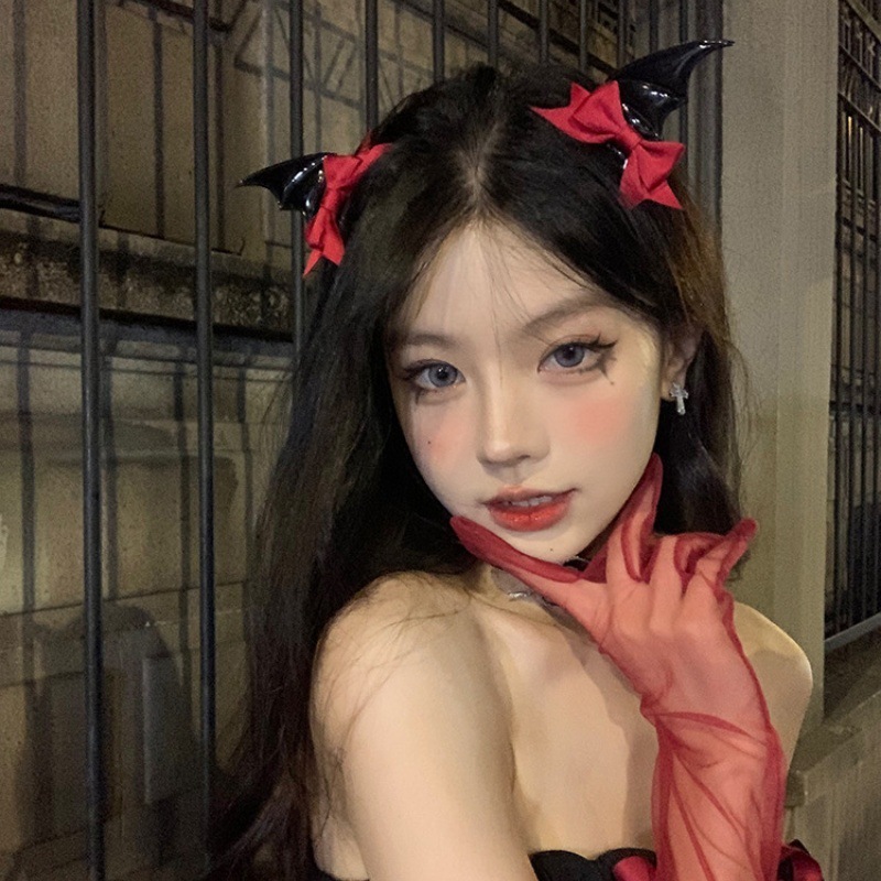 y2k dark devil bat hairpin goth Halloween photo cos funny bow decoration prop headdress